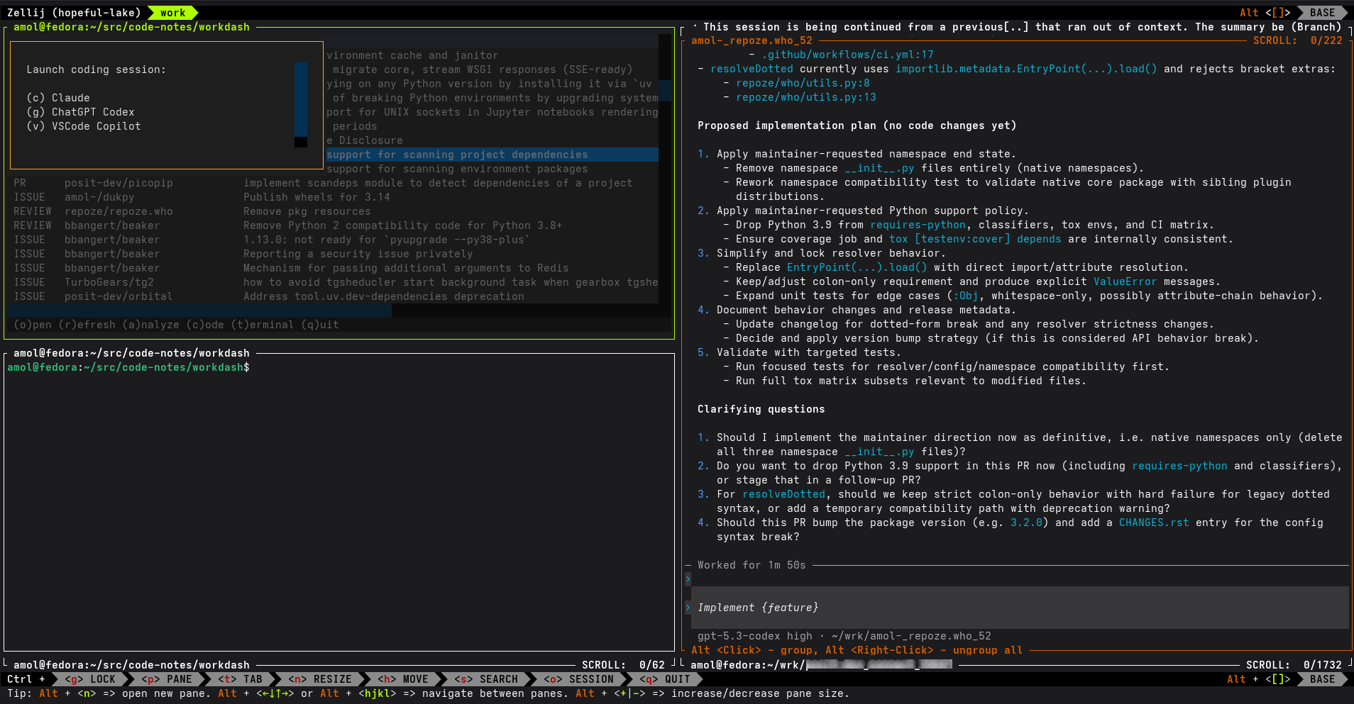 coding agent running inside the per-item git worktree, preloaded with the issue's context